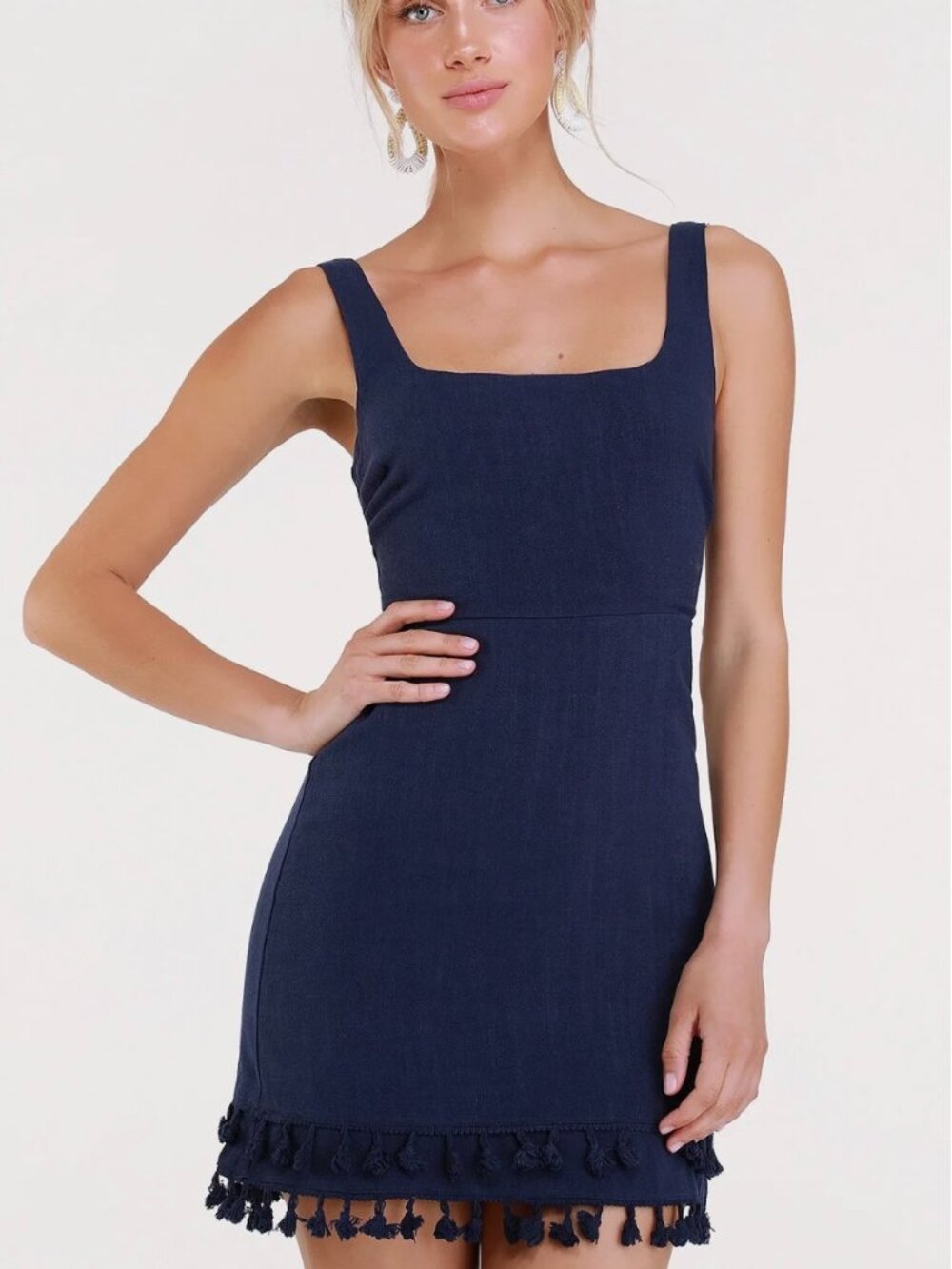 Lulus Feel the Sunshine Navy Blue Tassel Mini Dress — Size XS | Like New